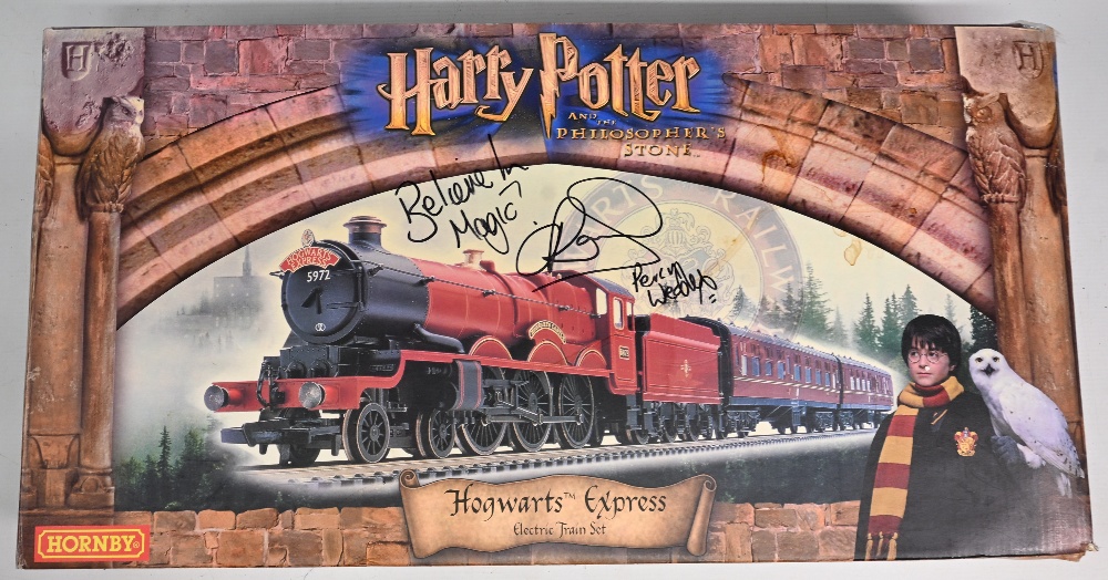 Hornby Harry Potter Hogwarts Express Electric Train Set, signed to the front of the box by Percy