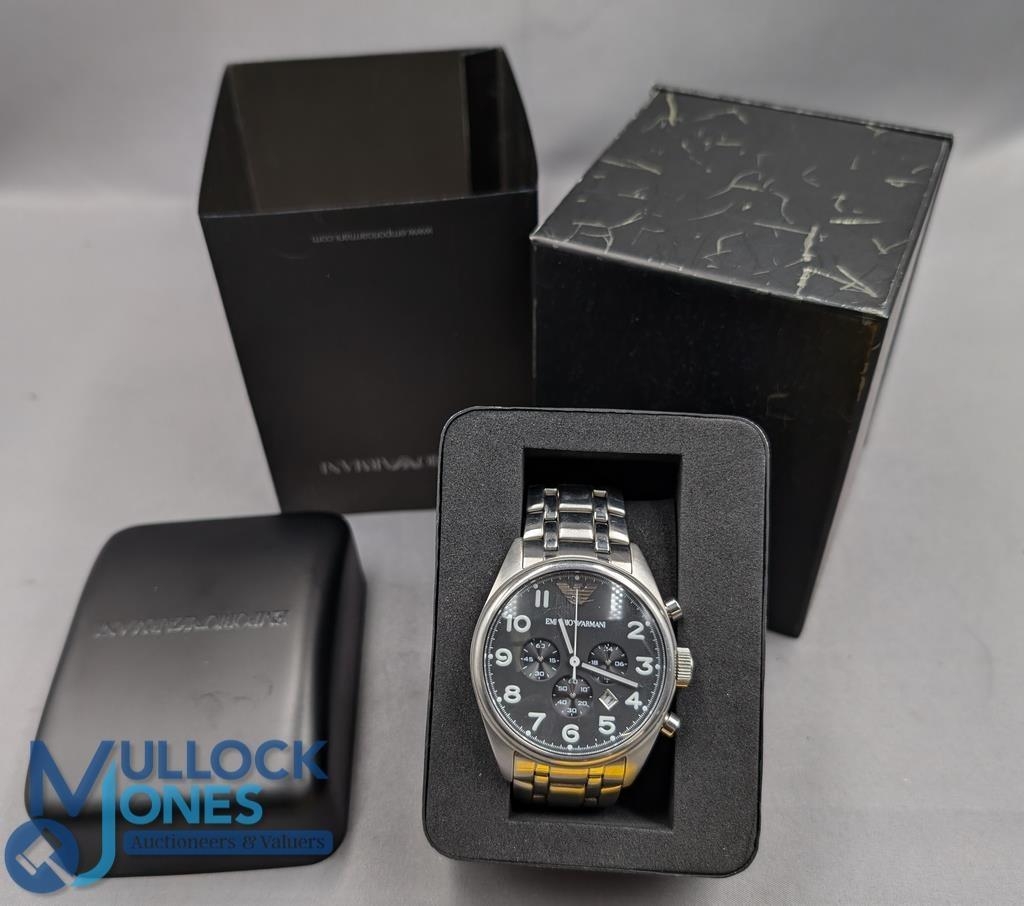 Emporio Armani Men's Watch stainless steel and strap with black face and dials, comes in original