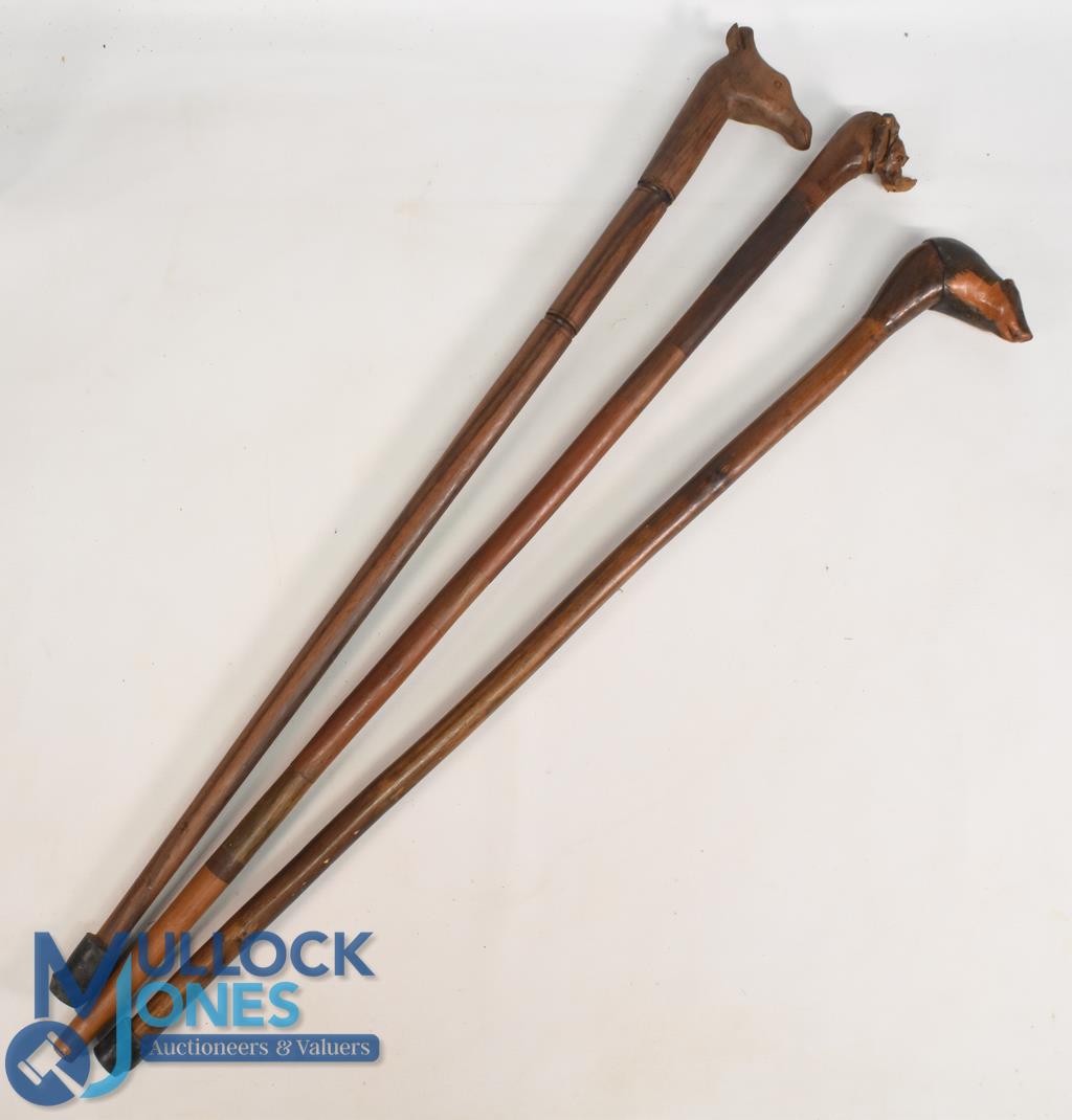 Selection of Walking Sticks all having carved animal heads to include Badger, Giraffe, Rhinoceros ( - Image 2 of 2