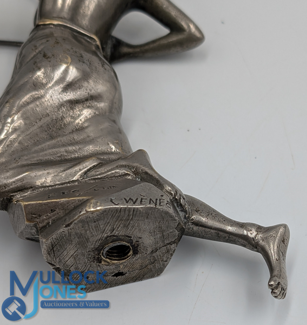 Scarce Diana 'The Huntress' Car Mascot by C Wenz c1910 - fully signed, nickel plated bronze - Image 3 of 3