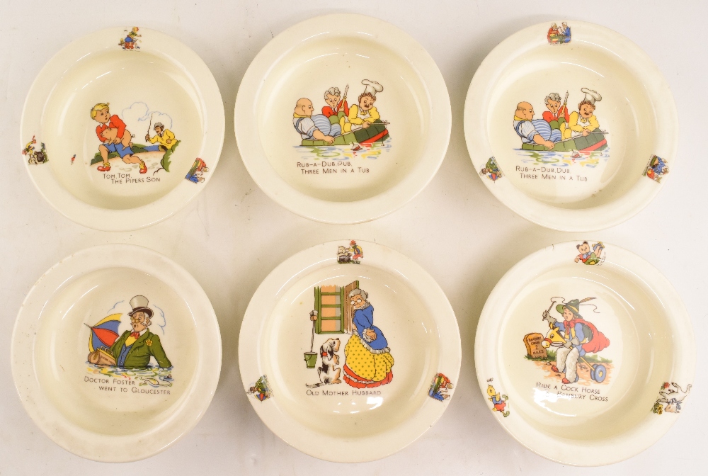 Vintage Baby Food Bowls - Ceramic bowls all having cartoon nursery rhymes to include Old Mother
