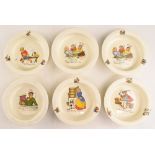 Vintage Baby Food Bowls - Ceramic bowls all having cartoon nursery rhymes to include Old Mother