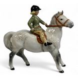 Beswick Girl on light dapple grey Pony Model 1499, wearing a Green Jacket, no visible damage or