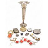 Selection of Silver and other items H/M silver flute vase 19cm base weighted, 925 silver Rings,