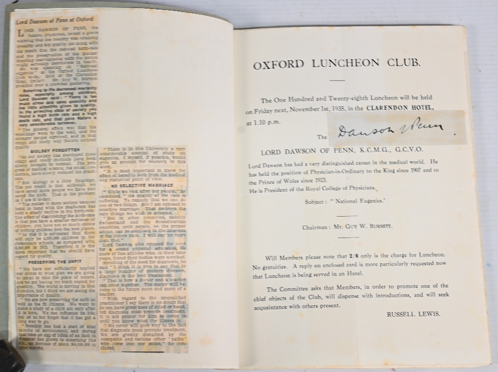 1932/1935 Oxford Luncheon Club signed Programmes, by Sir Hugh Allen, Sir Ronald Storrs, Lord - Image 3 of 3