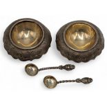 1867 Alexander Macrae Victorian Silver pair of cruets with matching spoons - these having engraved