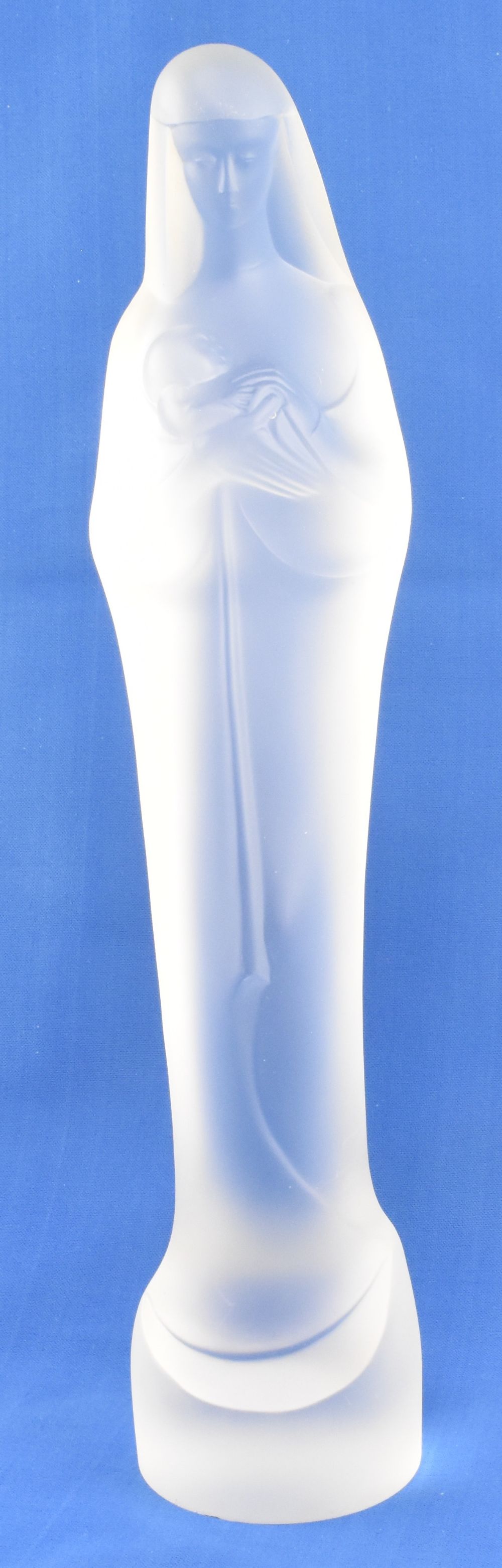 Madonna Child Frosted Glass Statue Vintage 1929 Art Deco designed by Stef by Uiterwaal for Leerdam