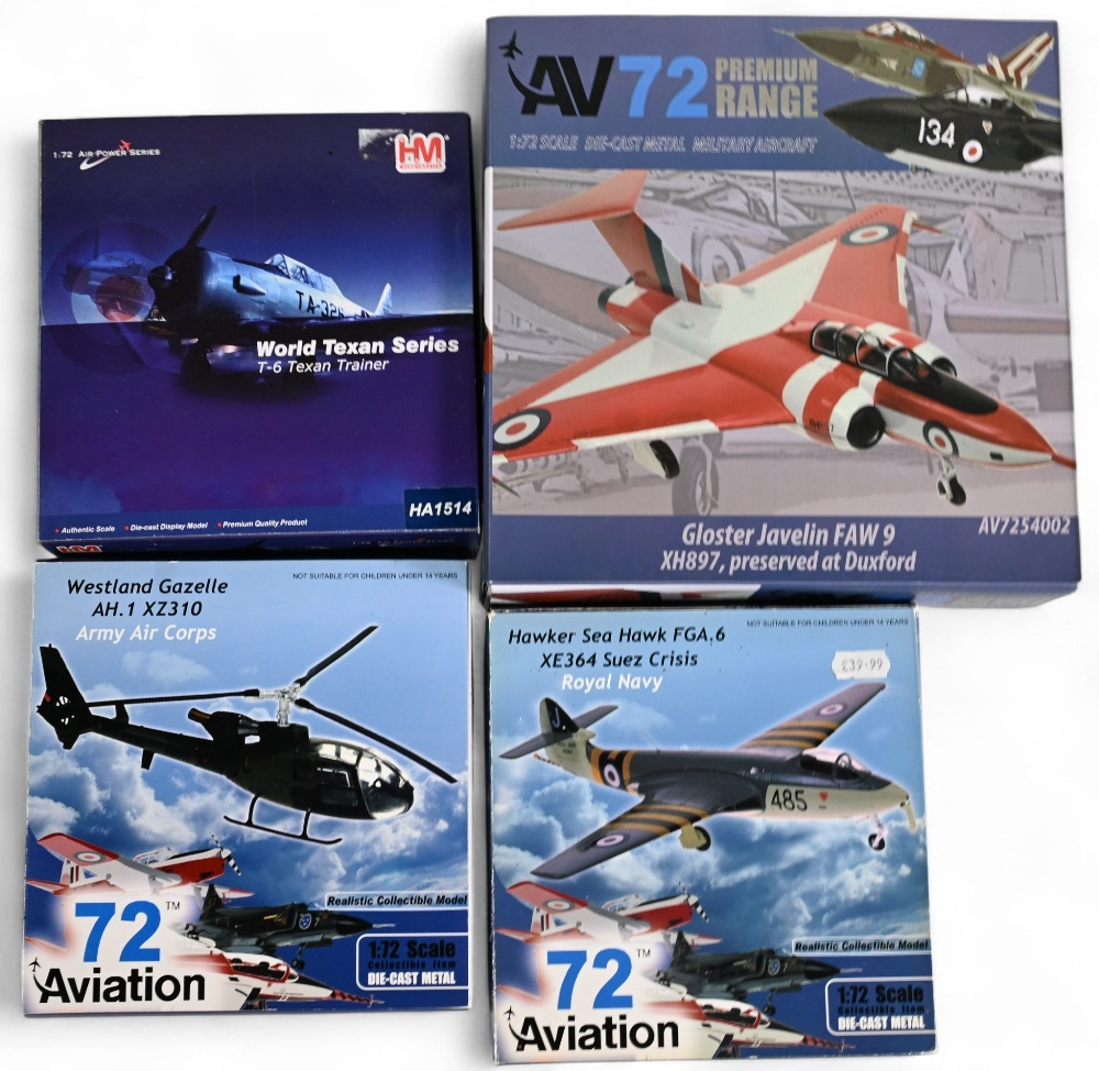 Selection of Diecast Airplanes to include 72 Aviation Hawker Sea Hawk FGA. 6, Westland Gazelle AH. 1