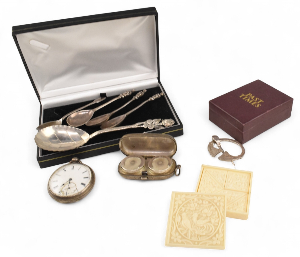 Selection of Silver Items to include Sovereign case 38g, 4 apostle spoons 54g, pocket watch (not