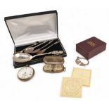 Selection of Silver Items to include Sovereign case 38g, 4 apostle spoons 54g, pocket watch (not