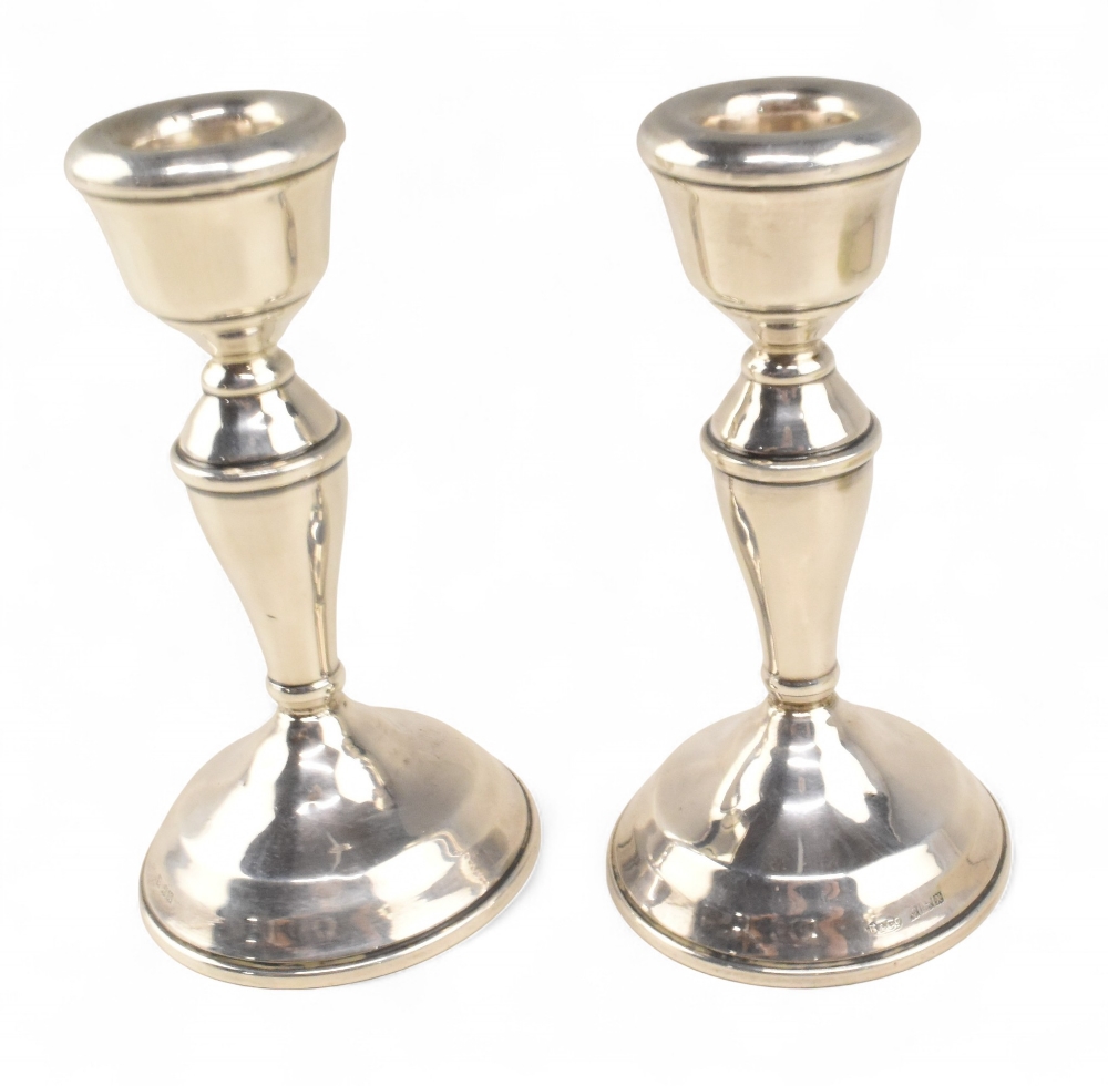 Hallmarked Silver Candlesticks by B & Co Birmingham H/M letter X 1972 14cm high weighted base 370g