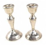 Hallmarked Silver Candlesticks by B & Co Birmingham H/M letter X 1972 14cm high weighted base 370g