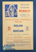 War Time 1941 England v Scotland match programme at Wembley 4 October 1941, 4 page, has score and
