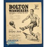 1950/51 Bolton Wanderers v Manchester Utd, fold out type programme team changes/score, overall fair.
