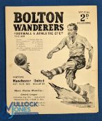1950/51 Bolton Wanderers v Manchester Utd, fold out type programme team changes/score, overall fair.