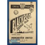 1950/51 Blackpool v Manchester Utd Div. 1 match programme 5 May 1951; team changes, o/wise fair/