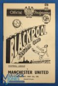 1950/51 Blackpool v Manchester Utd Div. 1 match programme 5 May 1951; team changes, o/wise fair/