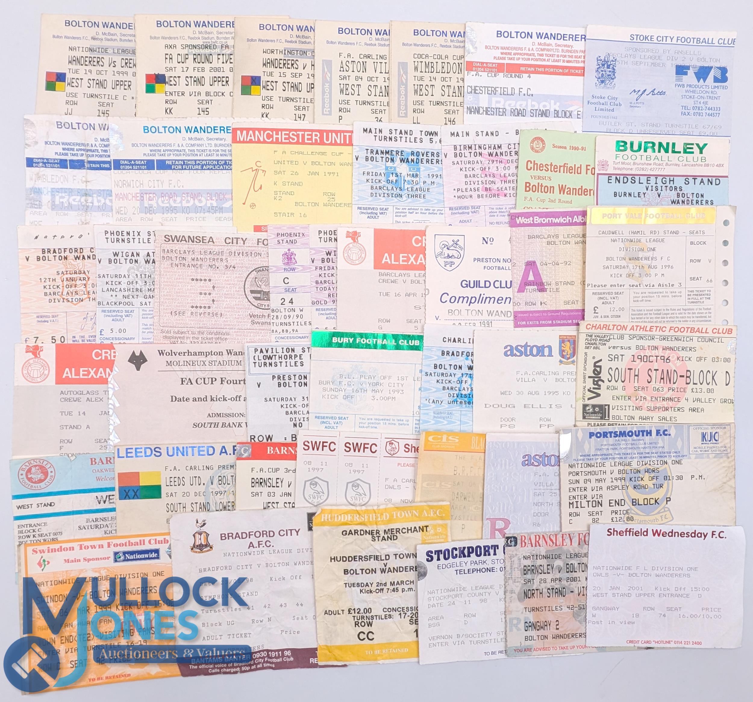 1991-2000 Bolton Wanderers FC Tickets Homes and Aways to include of league FA Cup 8 home & 36