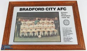 1984/85 Bradford City AFC, division three champions commemorative first team mirror, in a stained