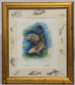Paul Cook Fishing Artist limited edition Print, 21/50 with original pencil sketch art on mount