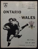 Scarce 1973 Ontario v Wales Rugby Programme: Less often found, so worth it despite a little wear and