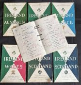 1950s Ireland Home Multi-Signed Rugby Programmes (7): v Scotland 1956 and 58; v England 57; v