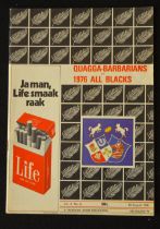 1976 Quagga-Barbarians v New Zealand Rugby Programme: At Ellis Park, nice example with Ferus