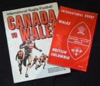 1973 John Bevan-Signed Wales in Canada Rugby Programmes (2): Both autographed by their former owner,