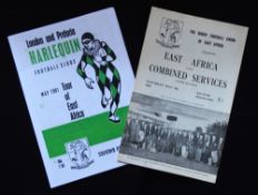 1961 and 62 East Africa v Tourists Rugby Programmes (2): v Harlequins UK and Pretoria Harlequins (