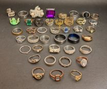 SELECTION OF SILVER AND OTHER RINGS including stone, paste and enamel set examples, 1 box