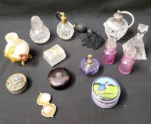 SELECTION OF SCENT BOTTLES AND OTHER DRESSING TABLE ITEMS including two glass atomisers, a pair of