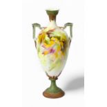 A Royal Worcester twin-handled vase, dated 1912, decorated with hand-painted floral sprays, shape