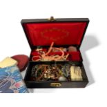 A good collection of assorted vintage and antique costume jewellery including chains, brooches,