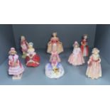 Nine assorted Royal Doulton figures, comprising ‘Cerise’, HN1607, ‘Greta’, HN1485, ‘Monica’, HN1467,