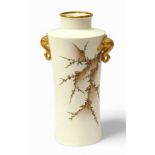 A Royal Worcester Aesthetic Movement twin-handled vase, c.1880s, white ground geometric foliate