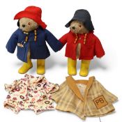 Two vintage Gabrielle Designs Paddington Bear teddy bears, dressed in blue and red overcoat and