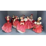 Ten various Royal Doulton figures, comprising ‘A Victorian Lady’, HN728, raised on wooden plinth,