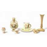 A collection of Royal Worcester blush ivory porcelain, comprising a spill vase, dated 1912, of