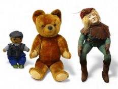 Two various teddy bears, including a large Dean’s Rag Book golden mohair jointed teddy bear, amber