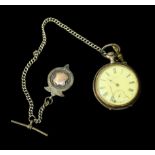 A .800 grade silver-cased Longines open-face pocket watch, the white enamel dial with Roman numerals
