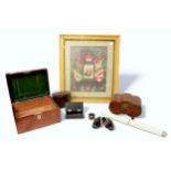 A mixed lot, comprising a silk and wool maritime embroidery, inset with monochrome photograph of