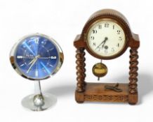 A 1960’s Westclox Big Ben repeater alarm clock, together with a 20th Century oak mantel clock,