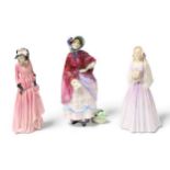 Three Royal Doulton figures, comprising ‘Maureen’, HN1770, ‘Sweet Maid’, HN2092, and ‘Dolly Vardon’,
