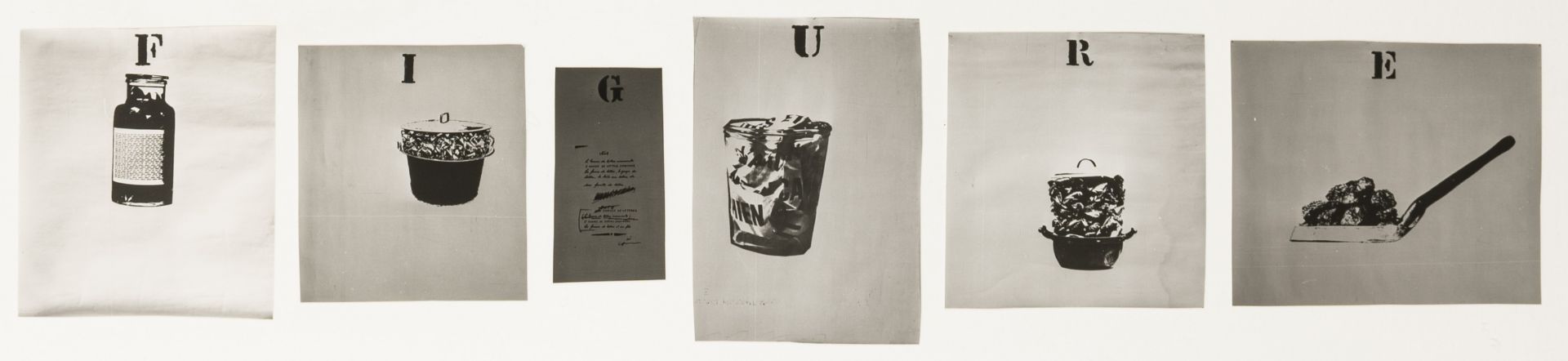 Broodthaers, Marcel. Figure. Serie von 6 montierten Schwarz-Wei