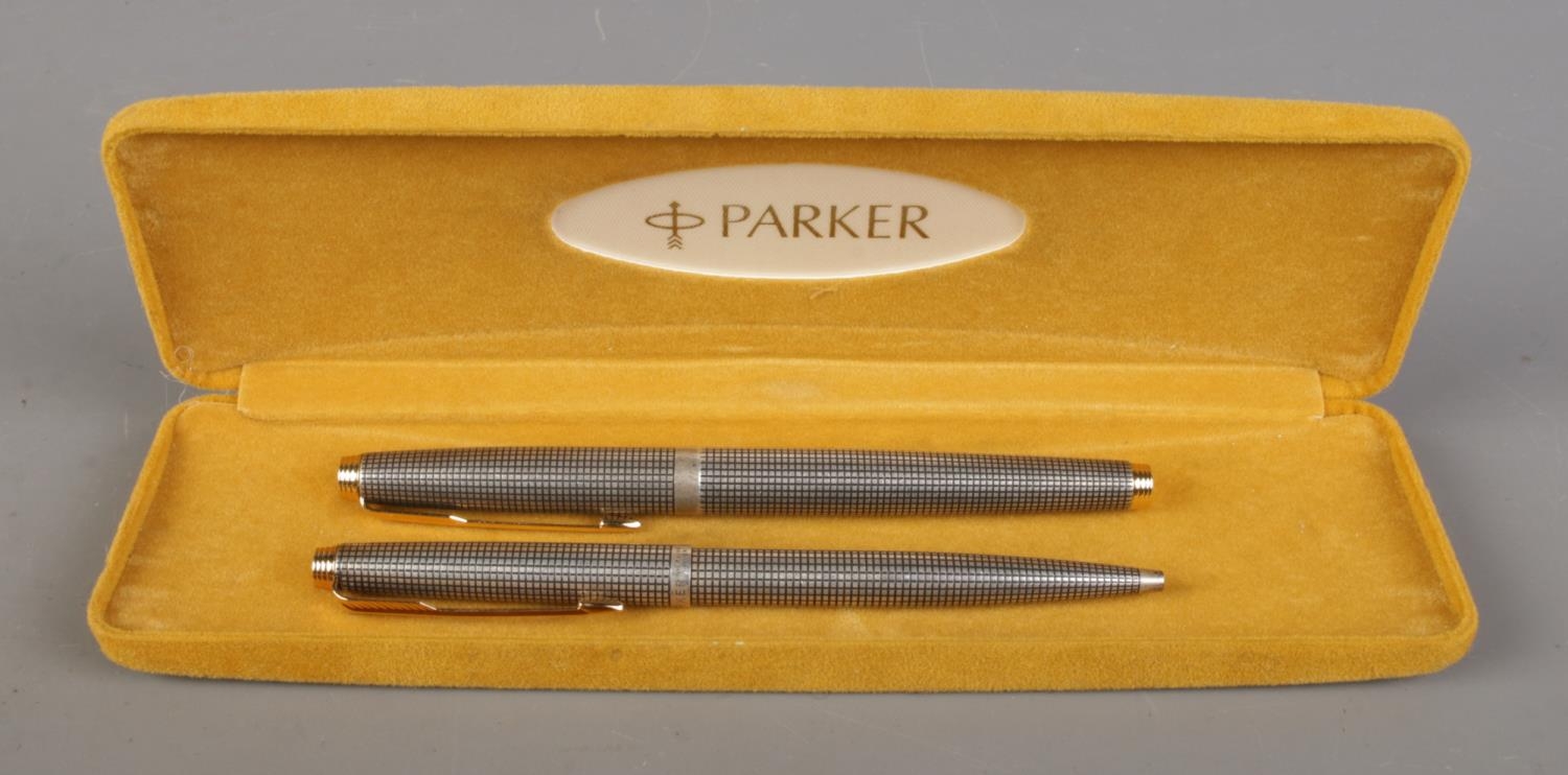 A sterling silver Parker '75' fountain pen and ballpoint set, with ...