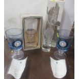 Two Wedgwood tricolour cameo chalices, with certificates, together with a Whitefriars Churchill