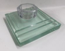 An Art Deco style glass desk stand, with removable glass well