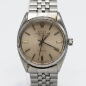 Rolex, an Oyster Perpetual Air-King precision stainless steel wristwatch on leather strap (no box).