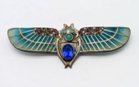 A silver enamelled 'bug' brooch set with further opal, red, turquoise stones (some stones missing).
