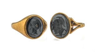 Two 9ct gold Intaglio rings, approx 8.8g
